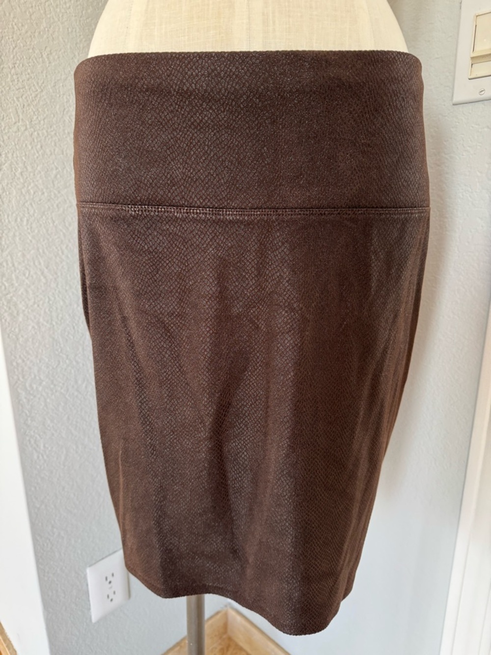 Faux Snake Skin Stretch Skirt Brown Textured Pencil Skirt Large